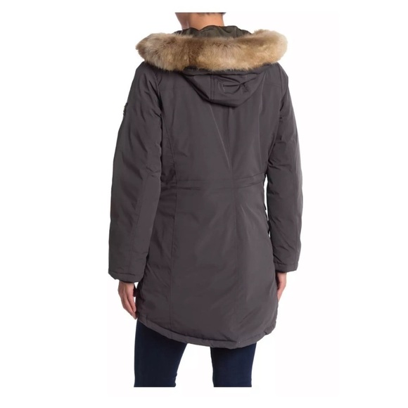 MICHAEL KORS Gunmetal Down Puffer Faux Fur Trim Hood Anorak Jacket Size XS NWT - Picture 10 of 11